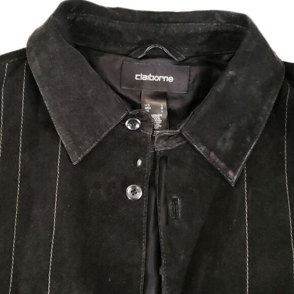 Liz Claiborne Women's Genuine Suede Shacket Shirt Jacket Button Down Blue Size L - Picture 8 of 8